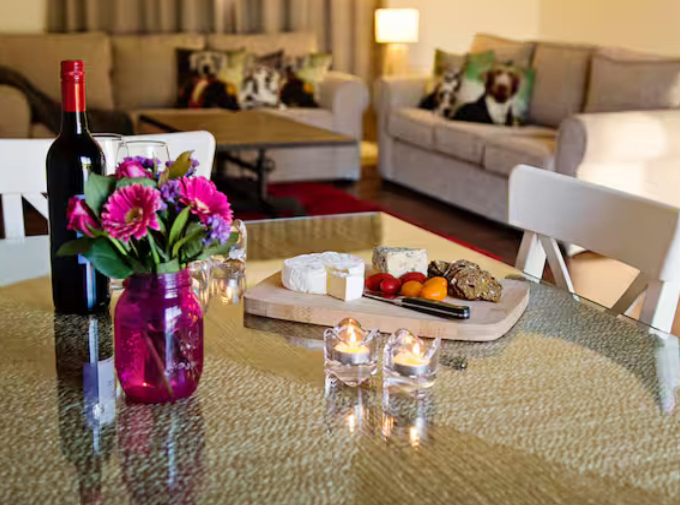 The solid wood dining table and chairs, perfect for group dinners at our Stanthorpe holiday house.