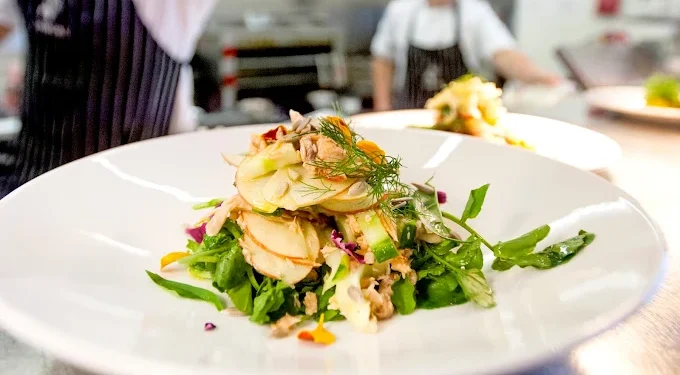 Fresh gourmet dish at Varias Restaurant, a fine dining experience in Stanthorpe at the Wine Tourism college